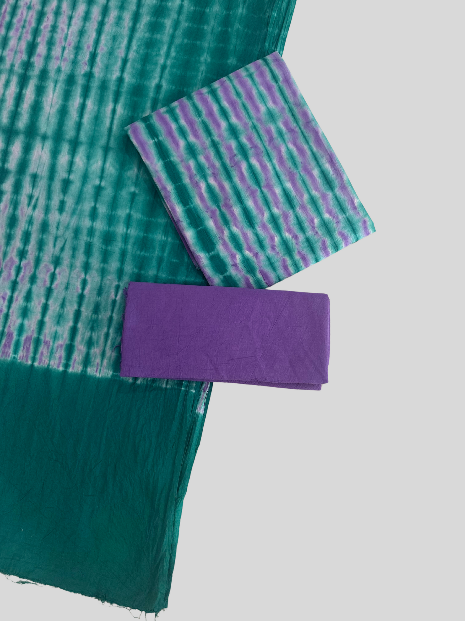 Cotton Tie and Dye Unstitched Dress Material Set with Tassels
