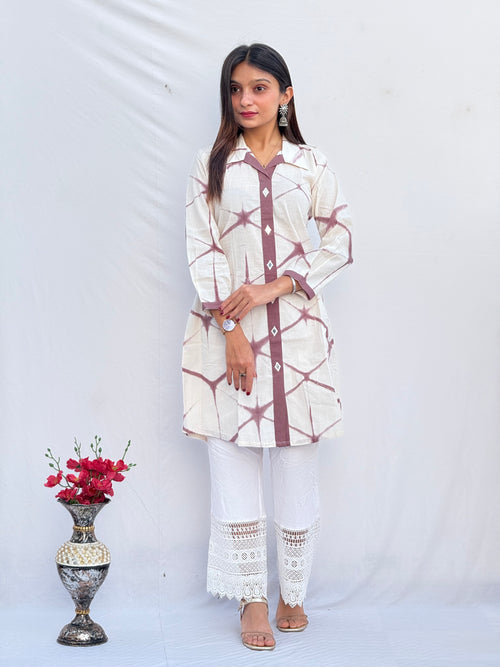 brown Tie-Dye Cotton Straight Kurti