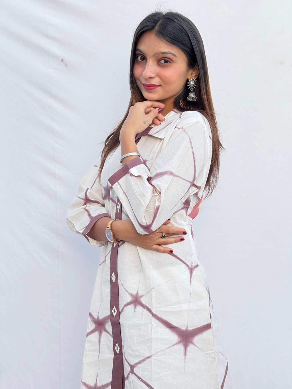 brown Tie-Dye Cotton Straight Kurti
