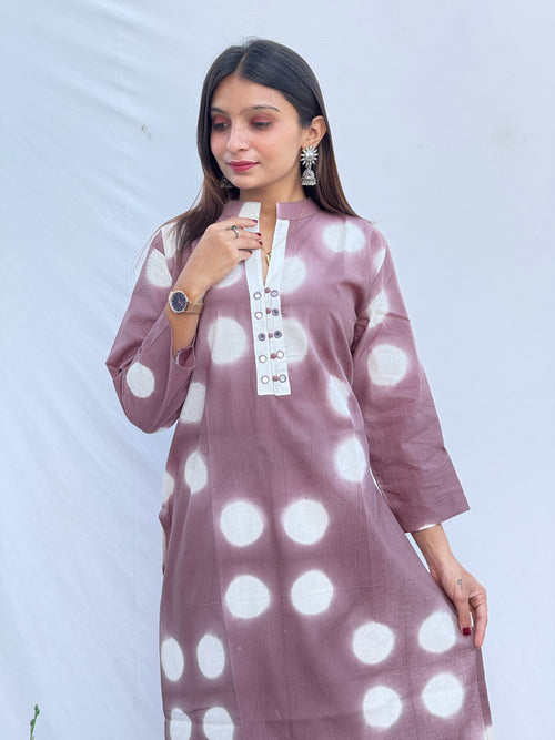 BROWN POLKA DOT COTTON KURTI