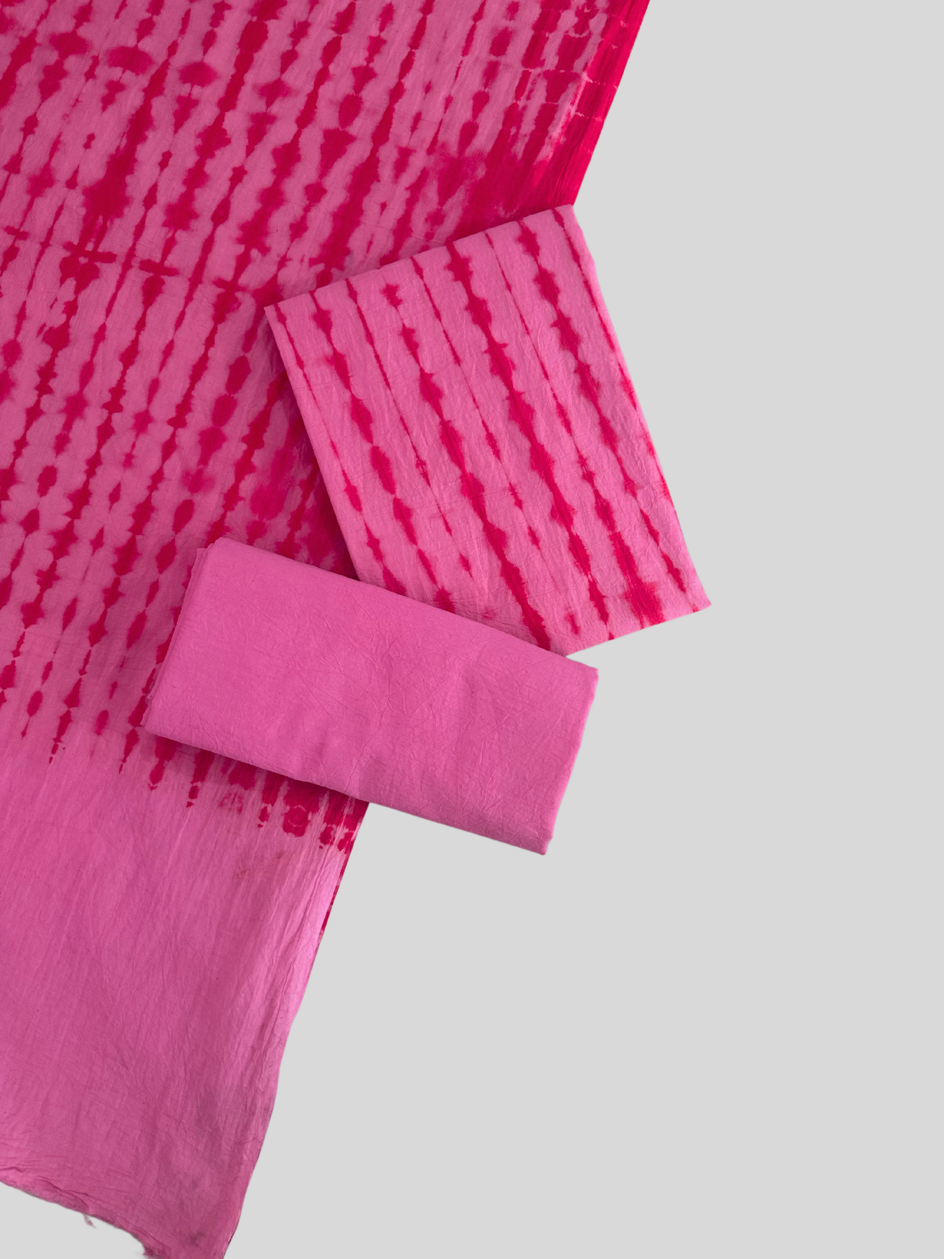 Cotton Tie and Dye Unstitched Dress Material Set with Tassels