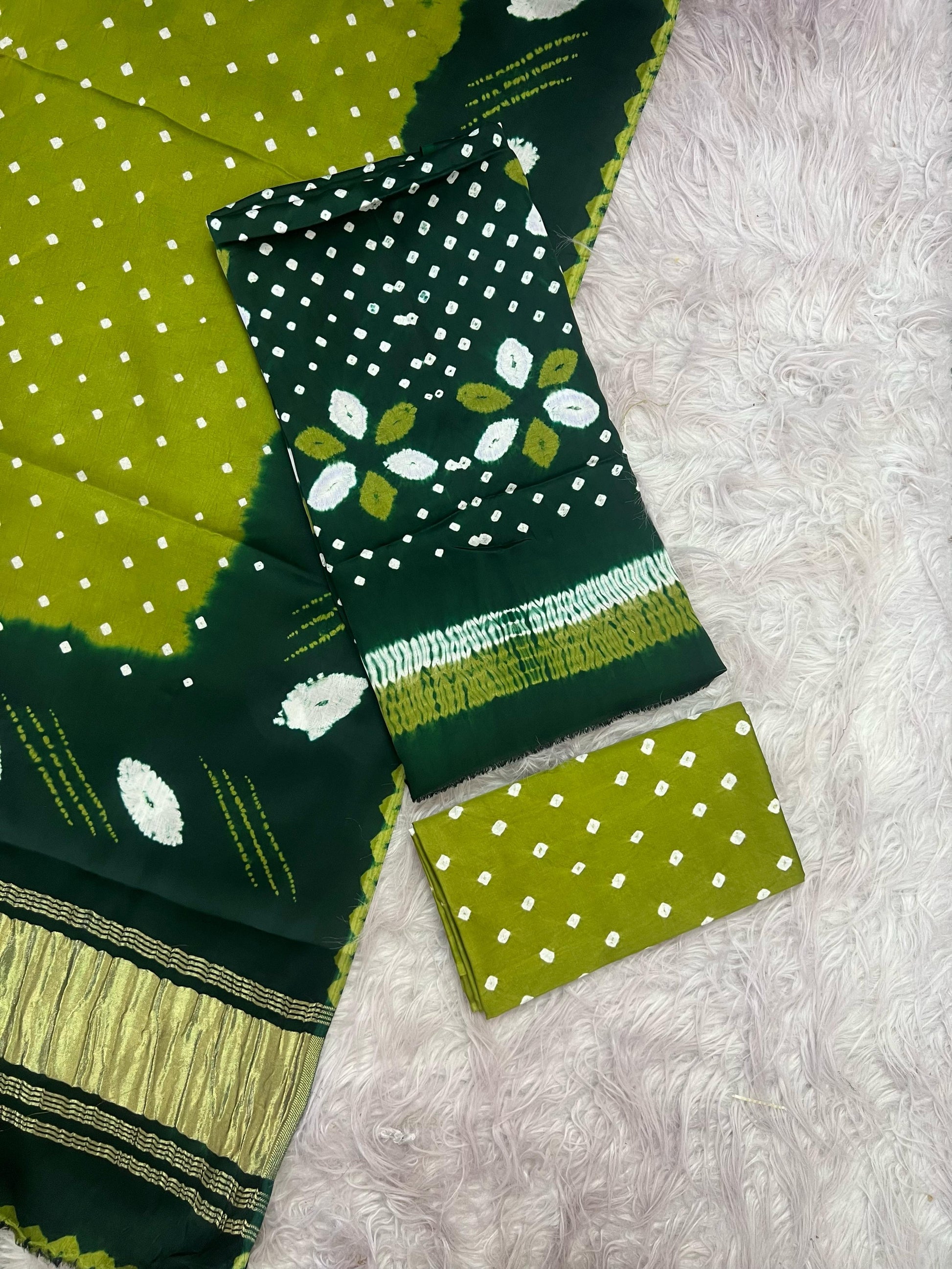Elegant Bandhani Modal Silk Unstitched Suit Set